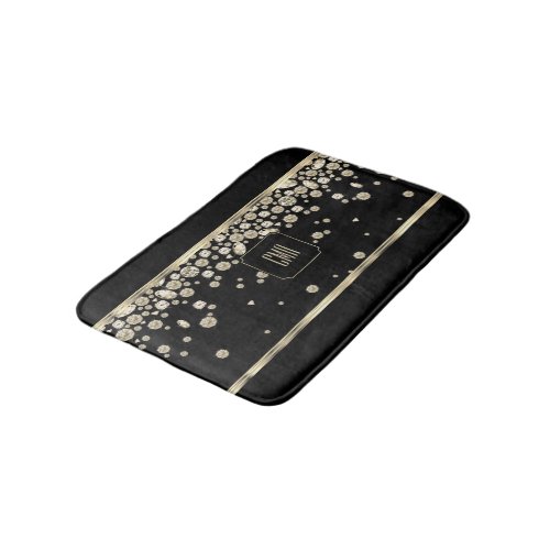 Gold Diamond Jewels on a Black Background Monogram Bath Mat