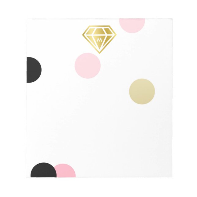 Gold Diamond & Large Pink Confetti Monogram Notepad (Front)