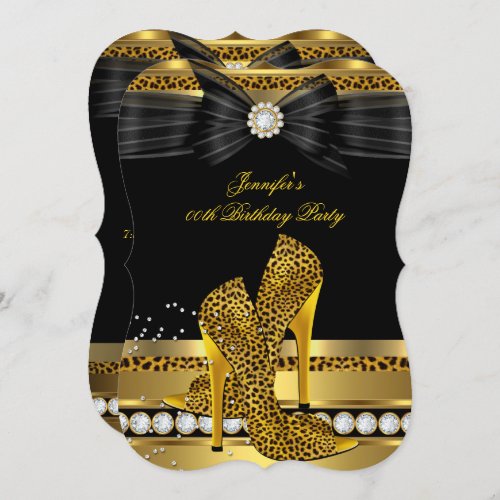 Gold Diamond Leopard High Heels Birthday Party Invitation