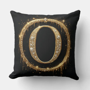 Gold Diamond Letter O Monogram Personal Initial Throw Pillow