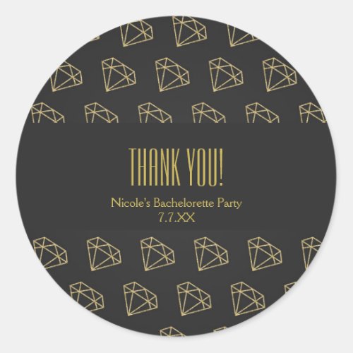 Gold Diamond Modern Design Bachelorette Favor Classic Round Sticker