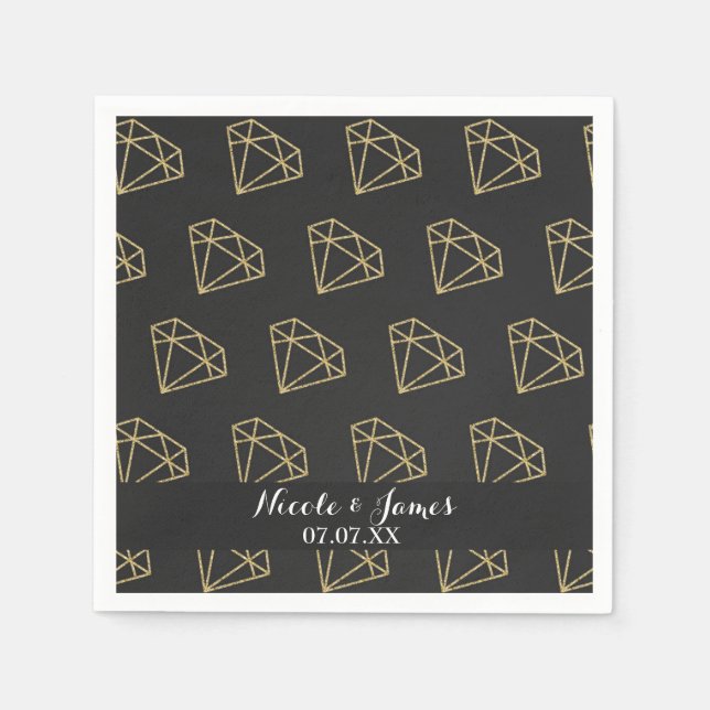 Gold Diamond Modern Design Bachelorette Party Paper Napkins (Front)