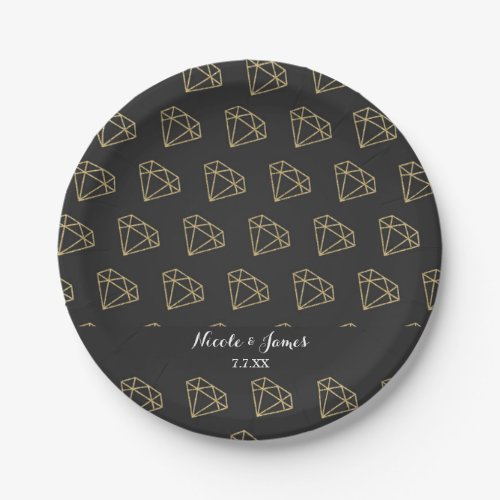 Gold Diamond Modern Design Bachelorette Party Paper Plates