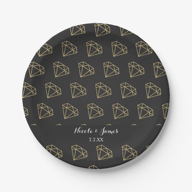 Gold Diamond Modern Design Bachelorette Party Paper Plates (Front)