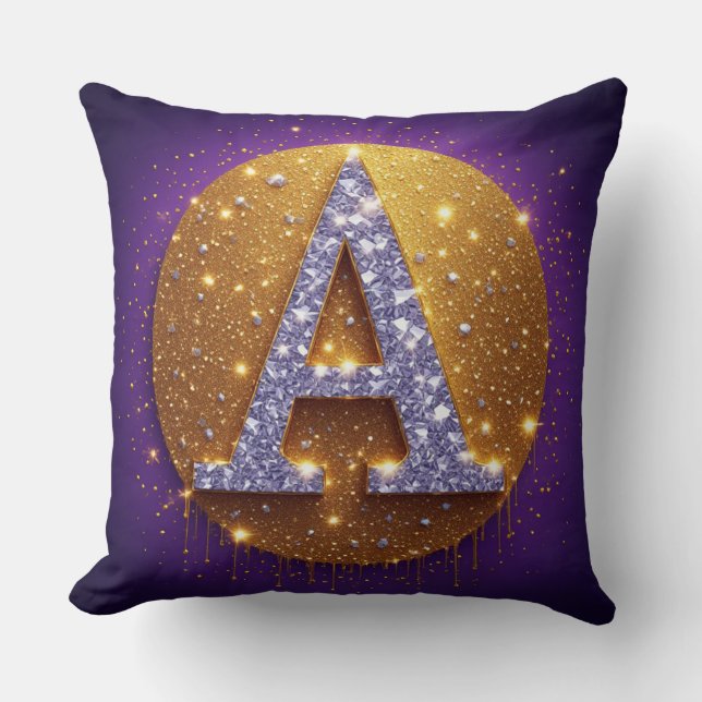 Gold Diamond Monogram A Initial Throw Pillow (Front)