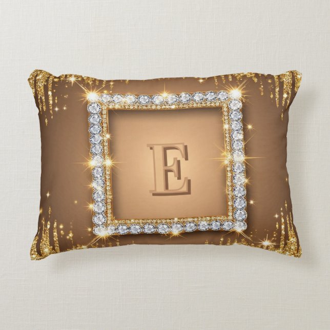 ✨ Gold Diamond Monogram Custom Name Design ✨ Accent Pillow (Front)