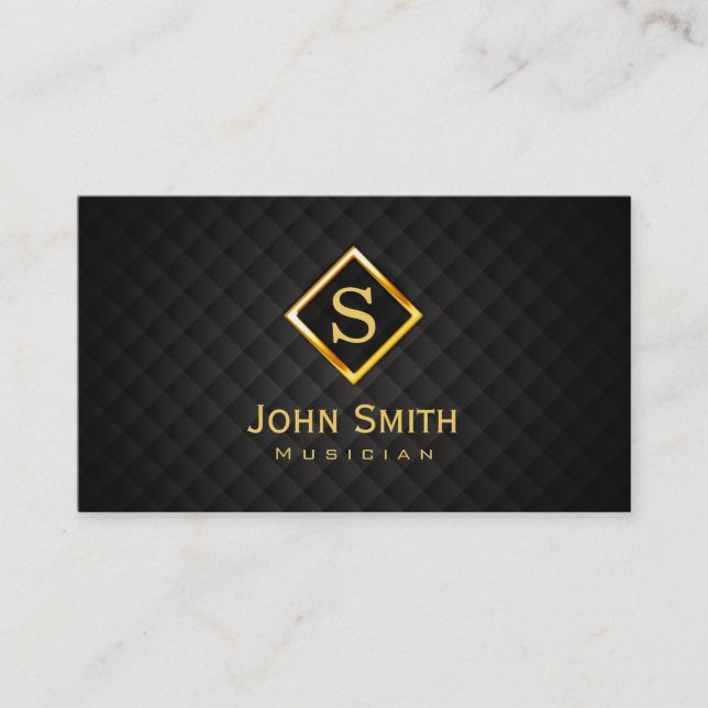 Gold Diamond Monogram Musician Business Card (Front)