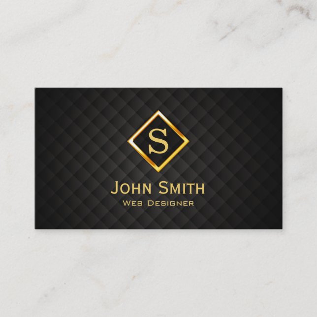 Gold Diamond Monogram Web Design Business Card (Front)