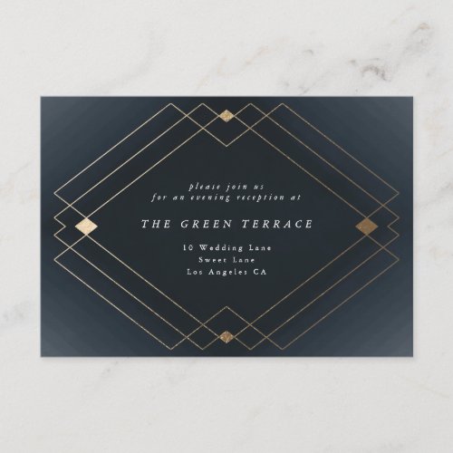 Gold Diamond Navy Geometric Deco Gatsby Wedding Enclosure Card