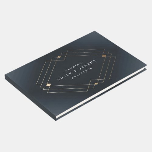 Gold Diamond Navy Geometric Deco Gatsby Wedding Guest Book