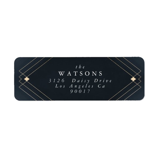 Gold Diamond Navy Geometric Deco Gatsby Wedding Label (Front)