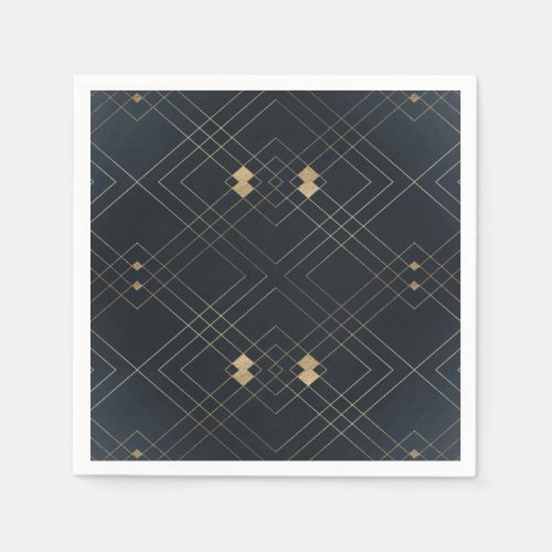 Gold Diamond Navy Geometric Deco Gatsby Wedding Napkins