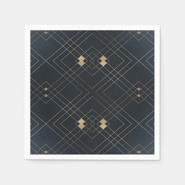 Gold Diamond Navy Geometric Deco Gatsby Wedding Napkins (Front)