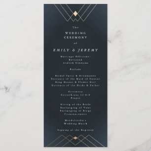 Gold Diamond Navy Geometric Deco Gatsby Wedding Program