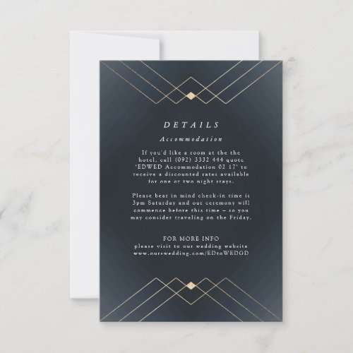 Gold Diamond Navy Geometric Deco Gatsby Wedding RSVP Card