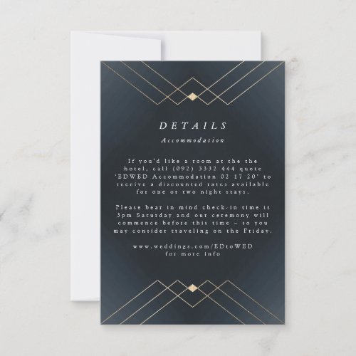 Gold Diamond Navy Geometric Deco Gatsby Wedding RSVP Card