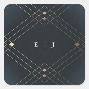 Gold Diamond Navy Geometric Deco Gatsby Wedding Square Sticker