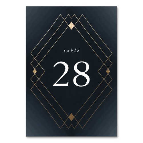 Gold Diamond Navy Geometric Deco Gatsby Wedding Table Number