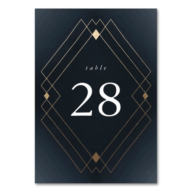 Gold Diamond Navy Geometric Deco Gatsby Wedding Table Number (Front)