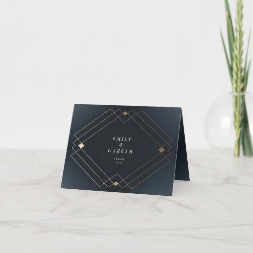 Gold Diamond Navy Geometric Deco Gatsby Wedding Thank You Card