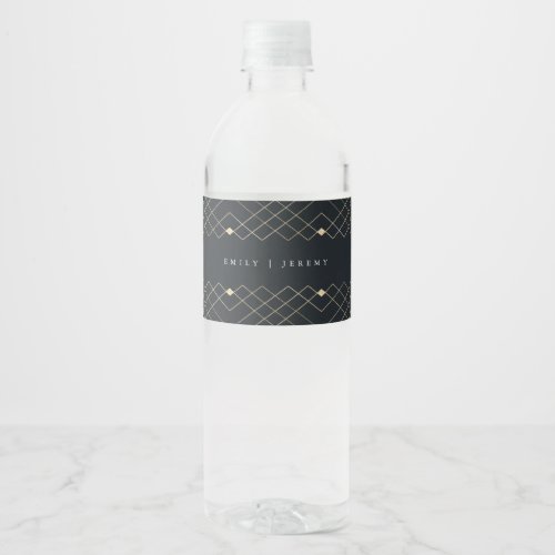 Gold Diamond Navy Geometric Deco Gatsby Wedding Water Bottle Label