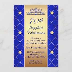 Gold diamond pattern on blue 70th Birthday Party Invitation