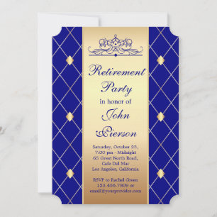 Gold diamond pattern on blue Retirement Party Invitation