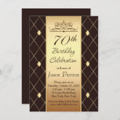 Gold diamond pattern on brown 70th Birthday Party Invitation (Front/Back)