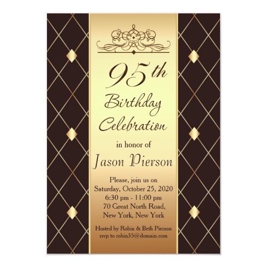 Gold diamond pattern on brown 95th Birthday Party Invitation