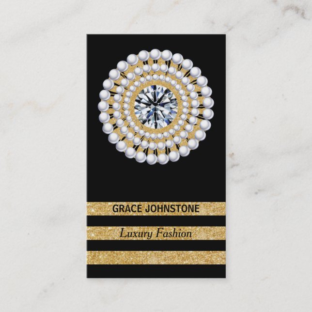 Gold, Diamond, Pearls | Jewelry Shop Business Card (Front)