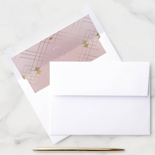 Gold Diamond Pink Geometric Deco Gatsby Wedding Envelope Liner