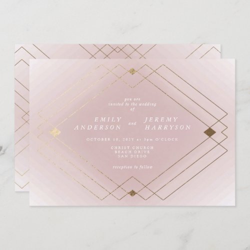 Gold Diamond Pink Geometric Deco Gatsby Wedding Invitation