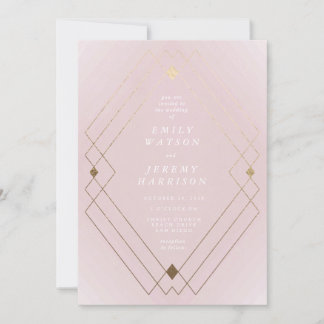 Gold Diamond Pink Geometric Deco Gatsby Wedding Invitation