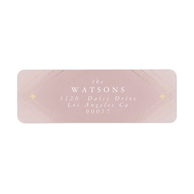 Gold Diamond Pink Geometric Deco Gatsby Wedding Label (Front)