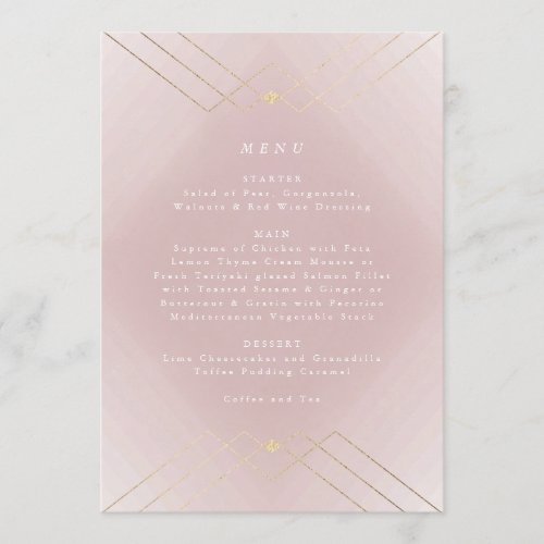 Gold Diamond Pink Geometric Deco Gatsby Wedding Menu