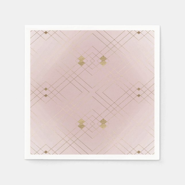 Gold Diamond Pink Geometric Deco Gatsby Wedding Napkins (Front)