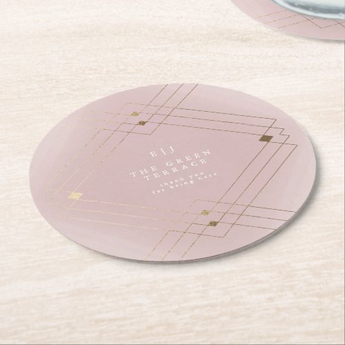 Gold Diamond Pink Geometric Deco Gatsby Wedding Round Paper Coaster