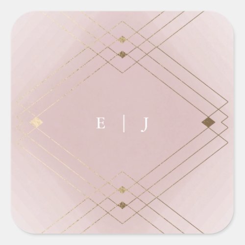 Gold Diamond Pink Geometric Deco Gatsby Wedding Square Sticker