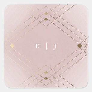 Gold Diamond Pink Geometric Deco Gatsby Wedding Square Sticker