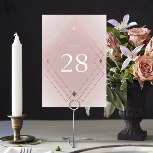 Gold Diamond Pink Geometric Deco Gatsby Wedding Table Number
