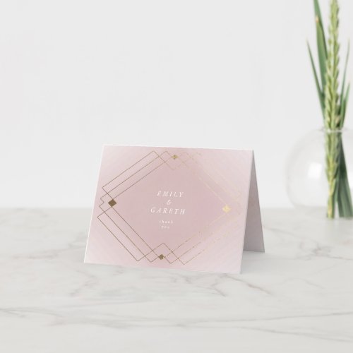 Gold Diamond Pink Geometric Deco Gatsby Wedding Thank You Card