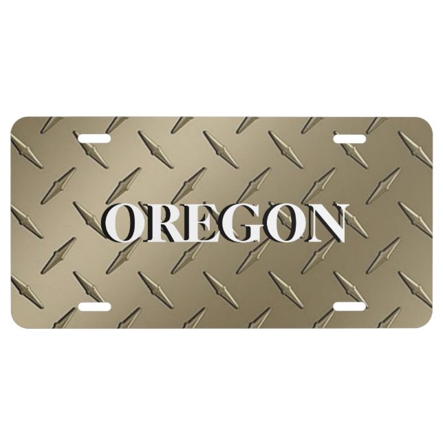 Gold Diamond Plate Oregon State  License Plate (Front)