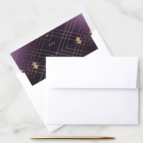 Gold Diamond Purple Geometric Deco Gatsby Wedding Envelope Liner