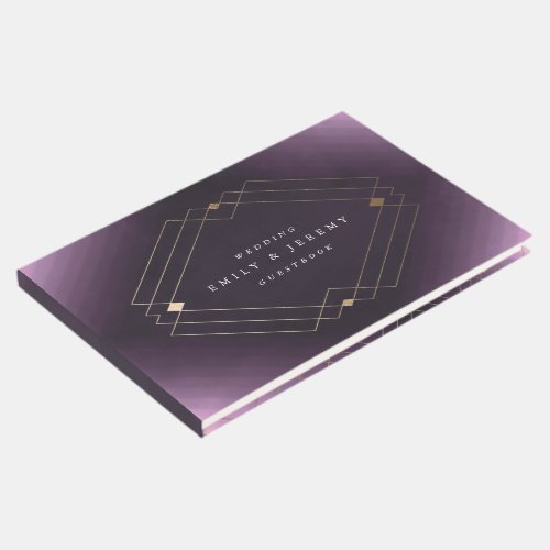 Gold Diamond Purple Geometric Deco Gatsby Wedding Guest Book