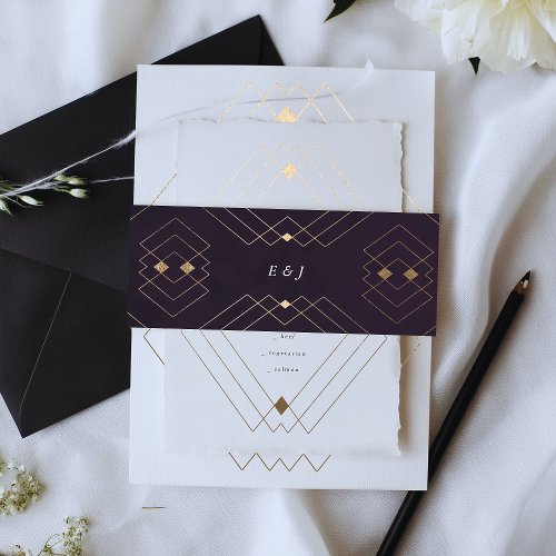 Gold Diamond Purple Geometric Deco Gatsby Wedding Invitation Belly Band