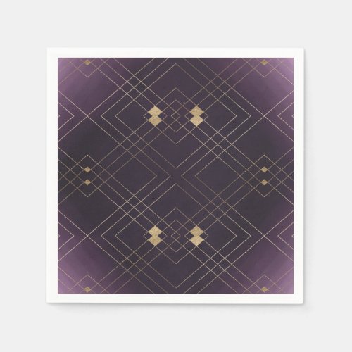 Gold Diamond Purple Geometric Deco Gatsby Wedding Napkins