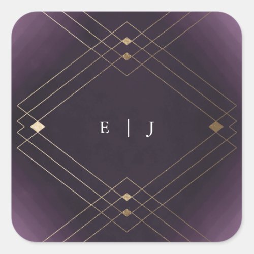 Gold Diamond Purple Geometric Deco Gatsby Wedding Square Sticker