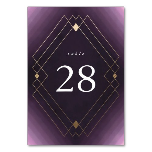 Gold Diamond Purple Geometric Deco Gatsby Wedding Table Number