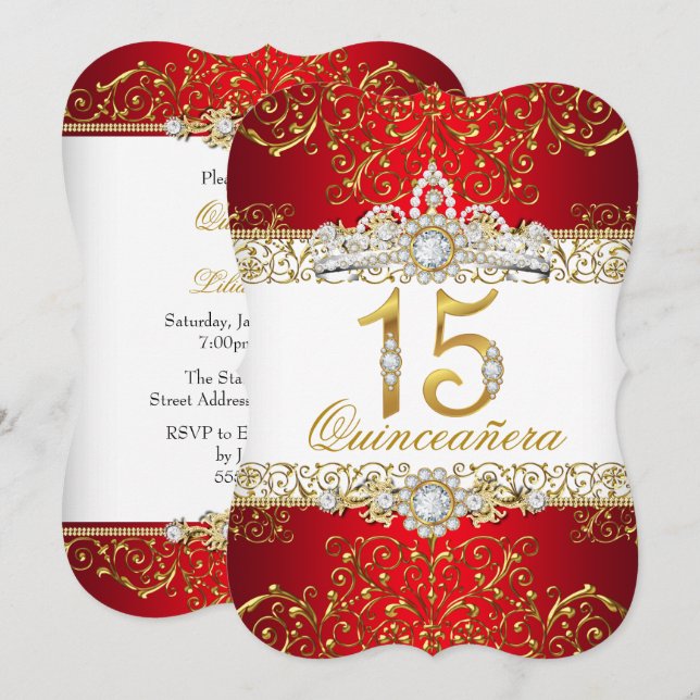 Gold Diamond Red Glamour Quinceanera Invitation (Front/Back)