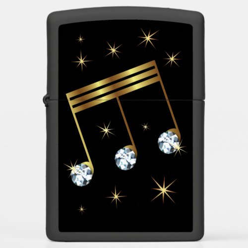 Gold  Diamond Rhinestone Music Note Zippo Lighter